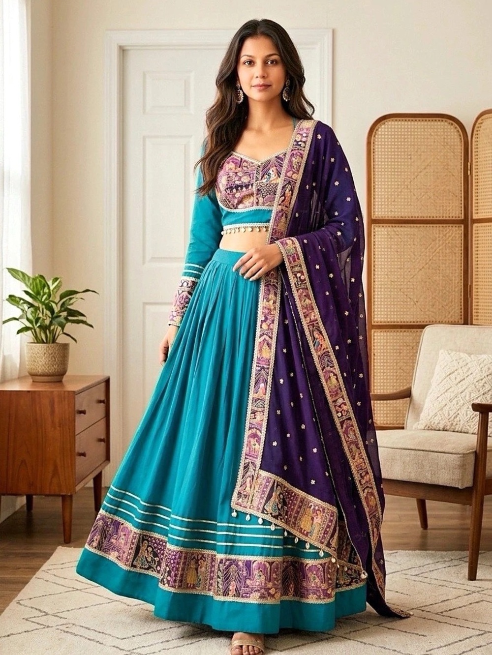 Ankhi Collection Embroidered Maxi Set in Blue & Purple Like New